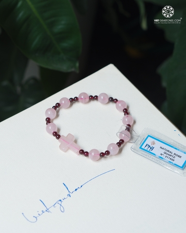 Vòng Chuỗi Mân Côi Thạch Anh Hồng 8mm