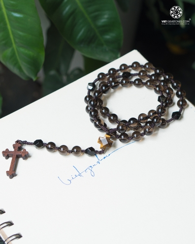 Tràng Hạt Mân Côi 50 Kinh Thạch Anh Khói 08mm