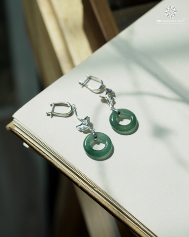 Bông Tai Đồng Điếu Cẩm Thạch Lam Ngọc 03