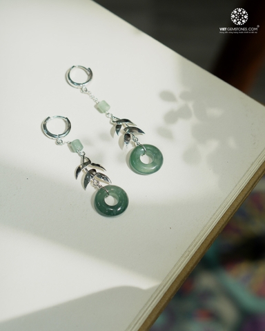 Bông Tai Đồng Điếu Cẩm Thạch Lam Ngọc 02