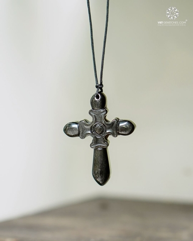 Mặt Dây Chuyền Thánh Giá Đá Obsidian