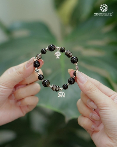 Lắc Tay Đá Obsidian Charm Bạc Thái 925