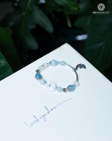 Lắc Tay Mặt Trăng Moonstone x Hải Lam Ngọc Charm Bạc