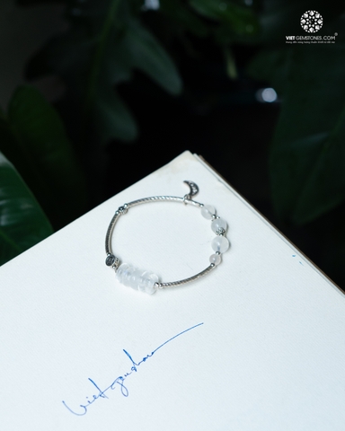 Lắc Tay Ngũ Điếu Moonstone - Đá Mặt Trăng Charm Bạc