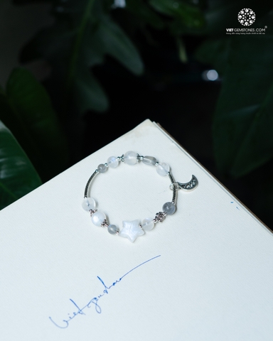 Lắc Tay Moonstone Mix Hắc Nguyệt Quang