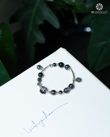 Lắc Tay Thạch Anh Tóc Đen Mix Charm Túi Tài Lộc