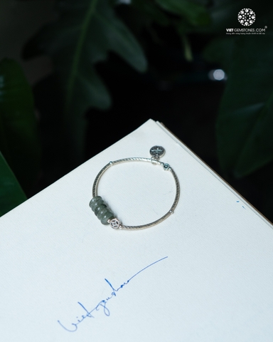 Lắc Tay Ngũ Điếu Thạch Anh Tóc Xanh Charm Bạc