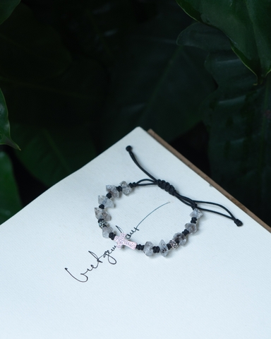 Vòng Tay Mân Côi Herkimer Diamond Thánh Giá Hợp Kim