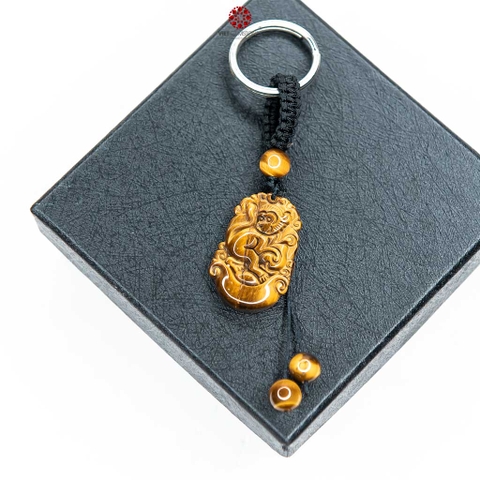 Móc khóa 12 Con Giáp đá Mắt hổ Vàng - Tuổi Thân