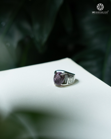 Nhẫn Bạc Nam Amethyst Oval - Bạc 950 Phủ Bạch Kim