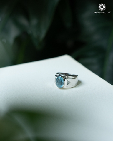 Nhẫn Bạc Nam Đá Aquamarine Oval - Bạc 950 Phủ Bạch Kim