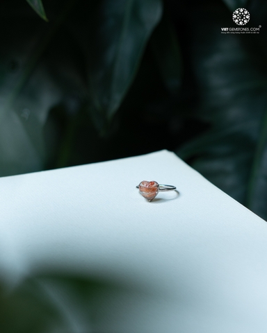 Nhẫn Bạc Trái Tim Thạch Anh Ưu Linh Đỏ - Bạc 950