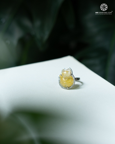 Nhẫn Bạc Hồ Ly Thạch Anh Tóc Vàng - Bạc 950