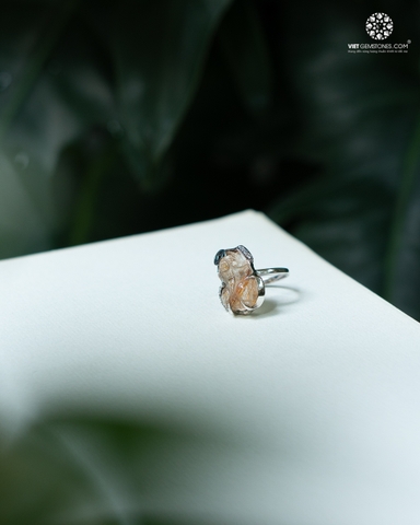 Nhẫn Bạc Tỳ Hưu Thạch Anh Tóc Đỏ Kim Tiền - Bạc 950
