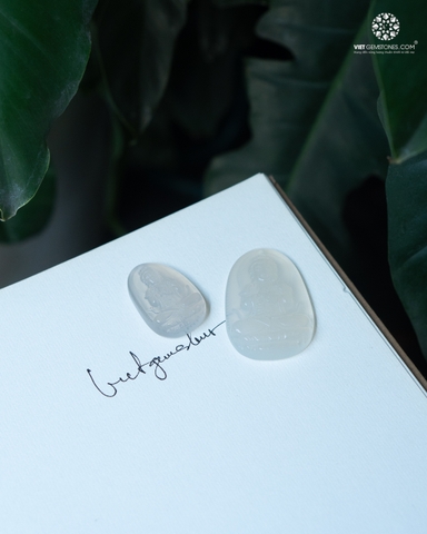 Mặt Dây Chuyền Như Lai Đại Nhật Tuổi Mùi & Thân Đá Mã Não Trắng