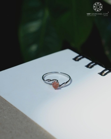 Nhẫn Bạc Đá Mặt Trời Sunstone Bạc 950 Xi Bạch Kim