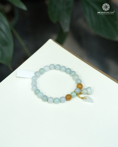 Vòng Tay Cẩm Thạch Đa Bảo 8mm Phối Charm Hồ Lô