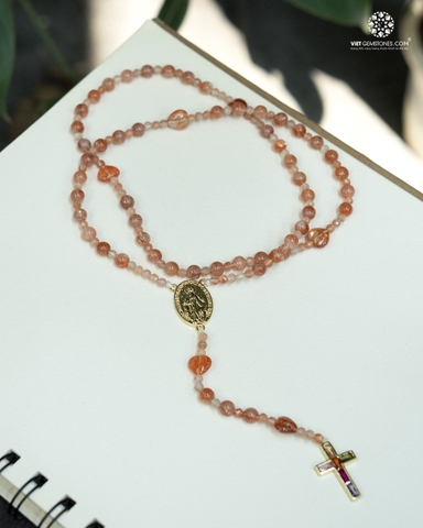 Tràng Hạt Mân Côi 50 Kinh Đá Sunstone 06mm