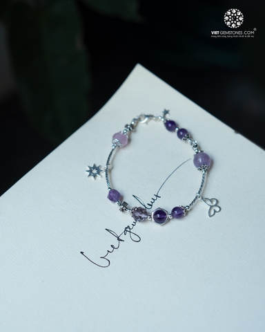 Lắc Tay Thạch Anh Tím Charm Bạc Thái