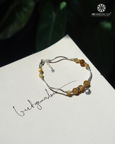 Lắc Tay Mắt Hổ Vàng VIP Charm Bạc