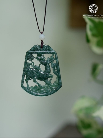 Mặt Dây Chuyền Cẩm Thạch Lam Ngọc - Jadeite Chạm Khắc Hình Hươu
