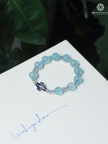 Chuỗi Mân Côi Hải Lam Ngọc 10mm Thánh Giá Pha Lê Đen