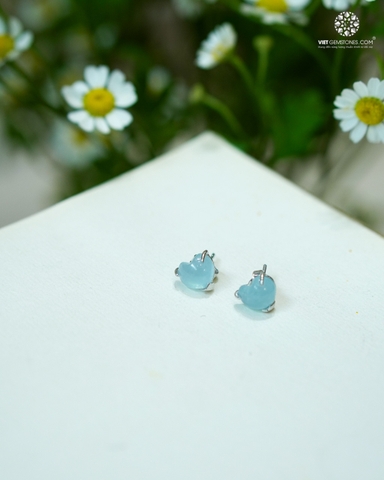 Bông Tai Trái Tim Đá Aquamarine - Bạc 950 Phủ Bạch Kim