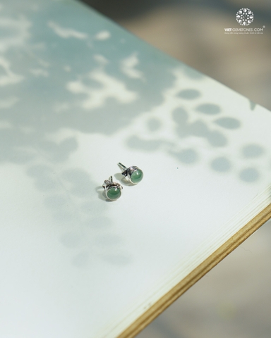 Bông Tai Cẩm Thạch Lam Ngọc Viền Bạc