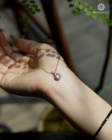 Dây Chuyền Cẩm Thạch Lam Ngọc Viền Bạc Đính Đá