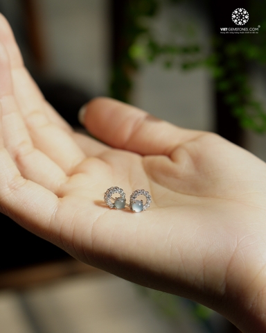 Bông Tai Cẩm Thạch Lam Ngọc Đính Đá 02