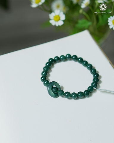 Vòng Tay Cẩm Thạch Lam Ngọc 7mm Phối Đồng Điếu