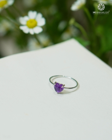 Nhẫn Bạc Trái Tim Thạch Anh Tím - Bạc 950 Phủ Bạch Kim