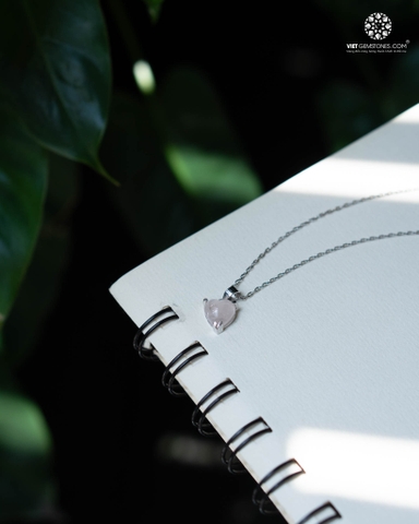 Mặt Dây Chuyền Trái Tim Thạch Anh Hồng (chưa kèm dây đeo)