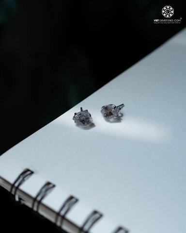 Bông Tai Bạc Tinh Thể Thô Herkimer Diamond -  Bạc 950