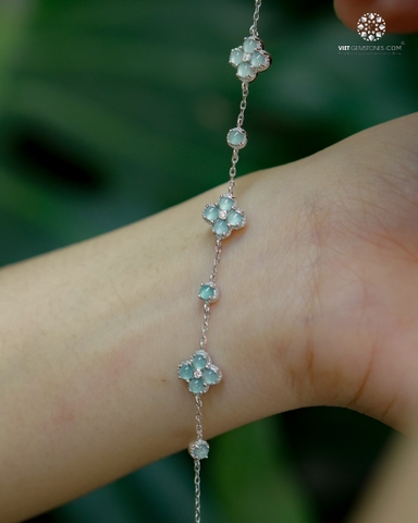 Lắc Tay Cỏ 4 Lá Cẩm Thạch Lam Ngọc - Jadeite