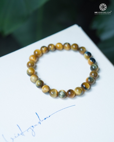 Vòng Tay Đá Mắt Hổ Xanh Dương Pha Vàng 8mm chuẩn đẹp