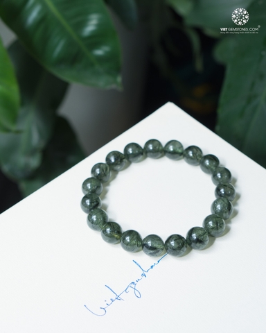Vòng tay thạch anh tóc xanh 11mm - Green Rutilated Quartz Chuẩn Đẹp