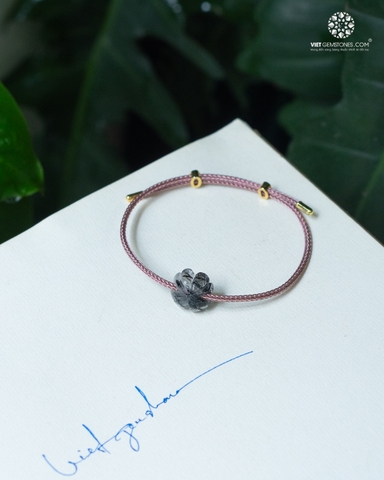 Vòng Tay Dây Cab Cỏ 4 Lá Thạch Anh Tóc Đen