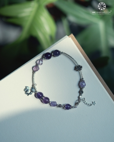 Lắc Tay Thạch Anh Tím 8mm Mix Charm Bạc