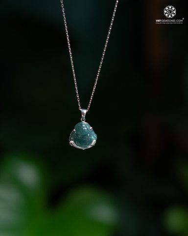 Mặt Dây Chuyền Phật Di Lặc Lam Ngọc Bọc Bạc (chưa kèm dây)