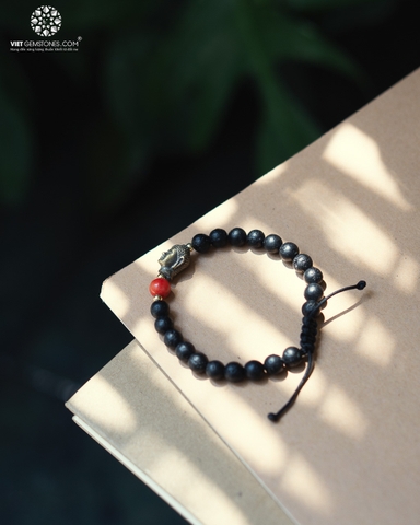 Vòng Tay Mala Đá Nham Thạch 8mm Charm Phật Bằng Đồng