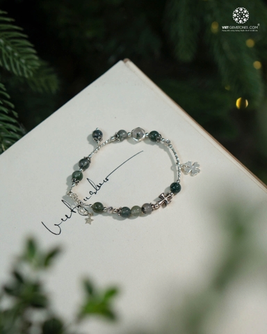 Lắc Tay Mân Côi Băng Ngọc Thuỷ Tảo 6mm charm bạc 925