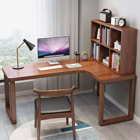 Bàn làm việc chữ L kết hợp kệ sách