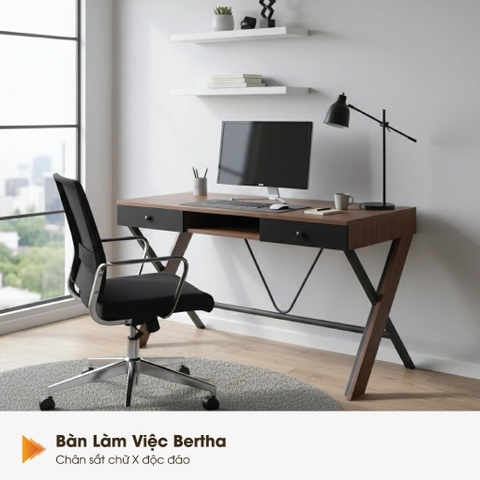 Bàn làm việc Bertha – Gỗ MDF chống trầy, có hộc tiện lợi