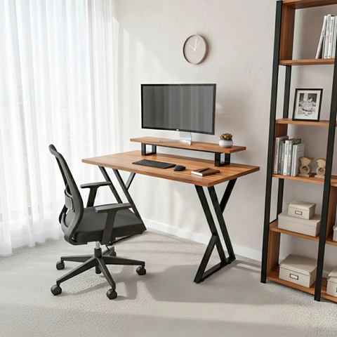 Bàn làm việc | VANDBORG | gỗ công nghiệp/kim loại | màu sồi/đen | R60xD120xC75cm