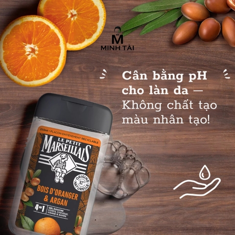 Gel Tắm Pháp dành cho Nam Le Petit Marseillais 4in1 Gỗ Cam & dầu Argan hữu cơ