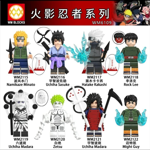 Đồ Chơi Lắp Ráp Mô Hình Nhân Vật Naruto set  WM 6109 Minato, Sasuke, Kakashi, Rock Lee, Guy, Madara,...