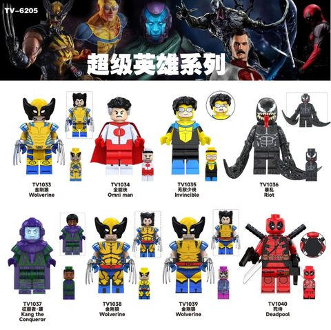Đồ Chơi Lắp Ráp Mô Hình Các Nhân Vật Siêu Anh Hùng Tv2605 wolverine, omni man, riot, deadpool