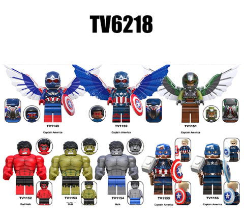 Đồ Chơi Lắp Ráp Mô Hình Nhân Vật Siêu Anh Hùng Set TV6218 Captain America, Red Hulk, Hulk,...
