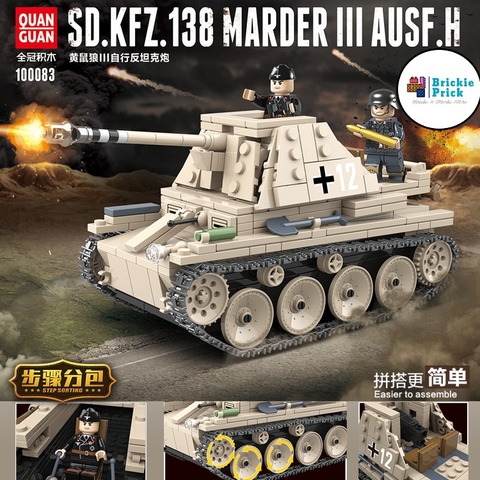Non - Lego Army - Xe Tăng SD.KFZ.138 MARDER III AUSF.H - Đồ Chơi Lắp Ráp - Brickie Prick